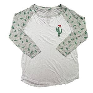 Grayson Threads Womens Santa Christmas Cactus Quarter Length Sleeve Shirt Medium